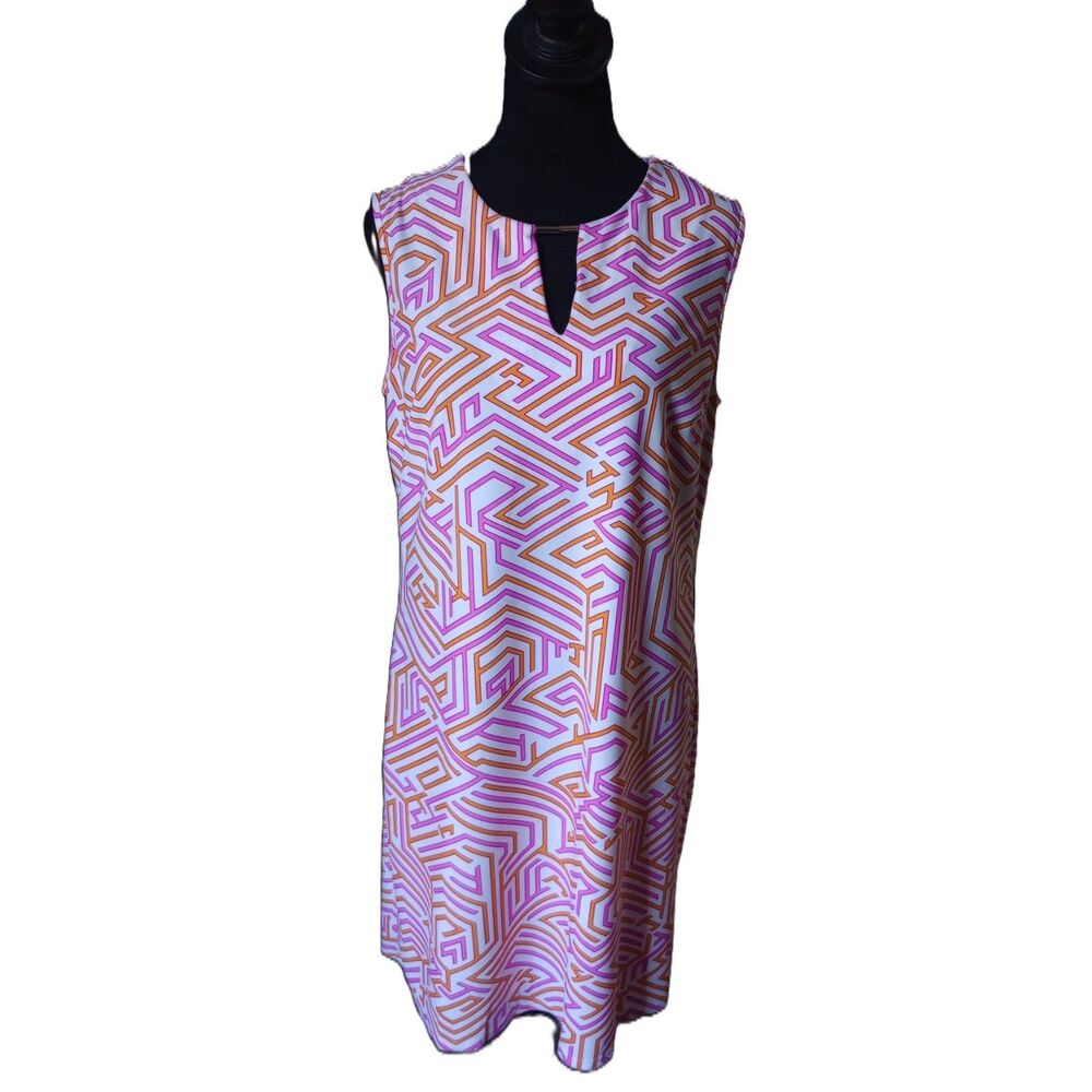 Jude Connally Women's L White/Pink/Orange Maze Pattern Mini Dress